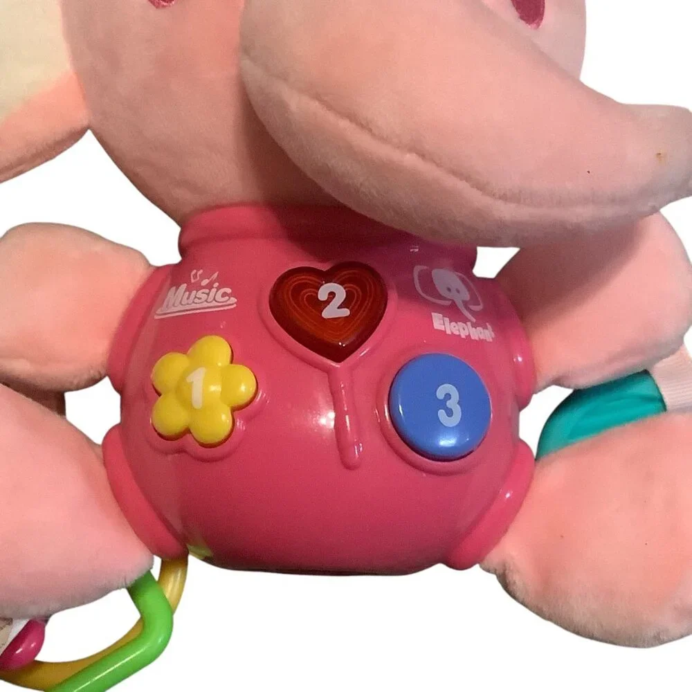 STEAM Life Musical Pink Elephant Baby Toy Interactive Buttons‎ Teething Rings 7”